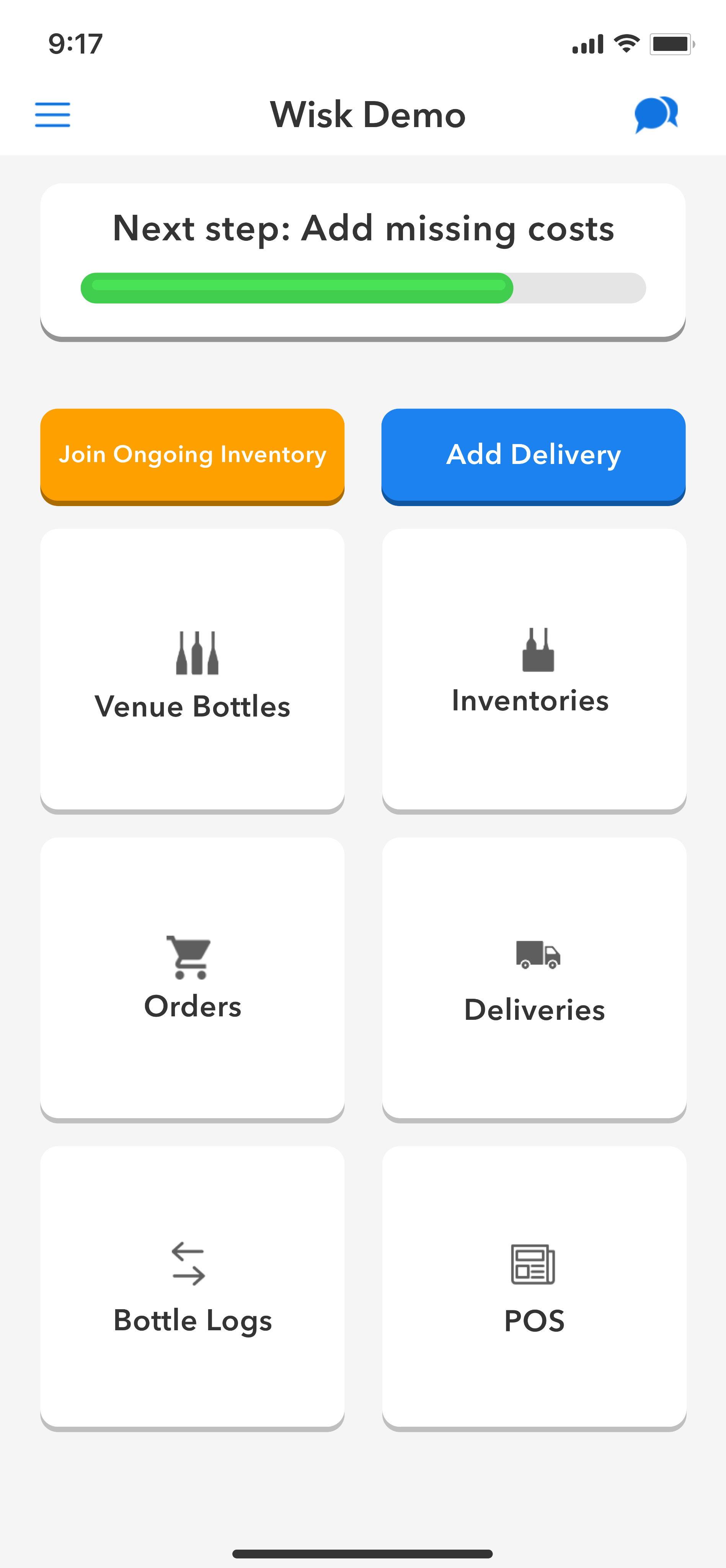 WISK inventory scanning engagement screen