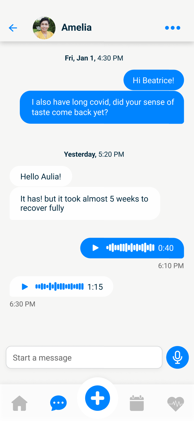 Curatio peer support community app screen