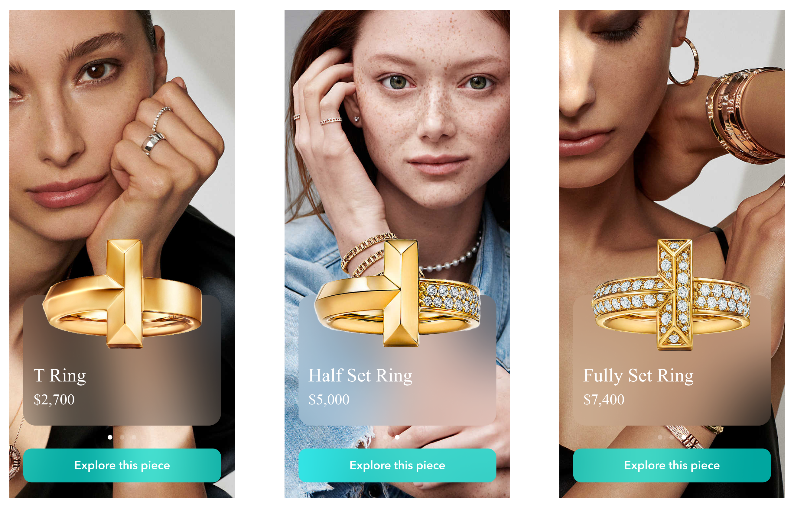 Tiffany and Co. luxury e-commerce app screens - UX design by Devon Carlson